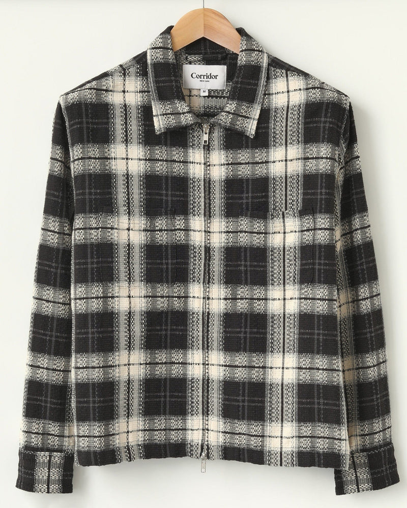 Dobby Plaid Zip Shirt