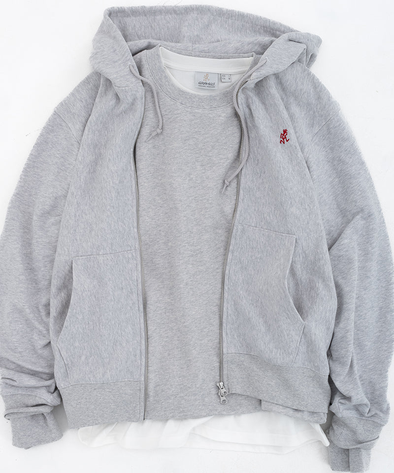 One Point Zip Hooded Sweatshirt Heather Ash