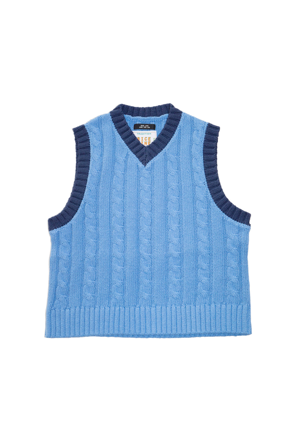 Cable Knit Ringer Vest Sax Blue