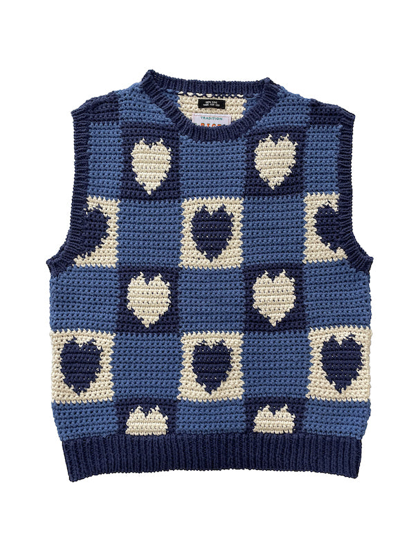 Crochet Knit Heart Vest Navy