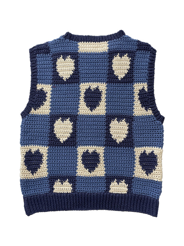 Crochet Knit Heart Vest Navy