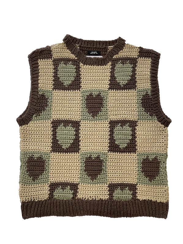 Crochet Knit Heart Vest Brown