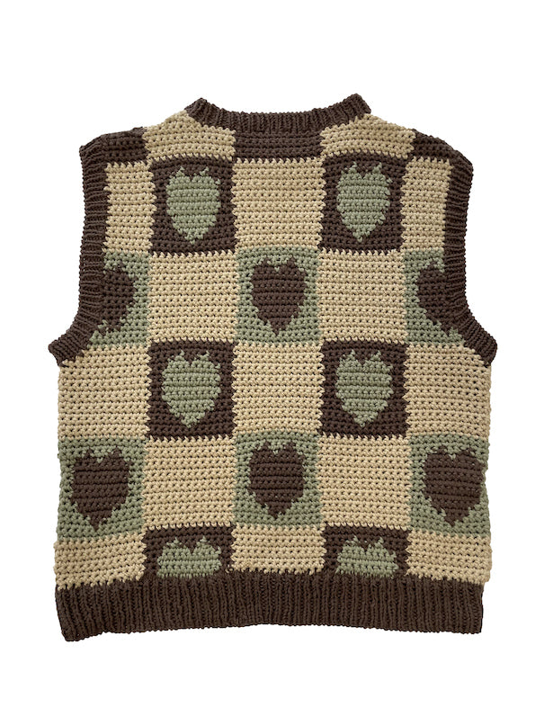 Crochet Knit Heart Vest Brown