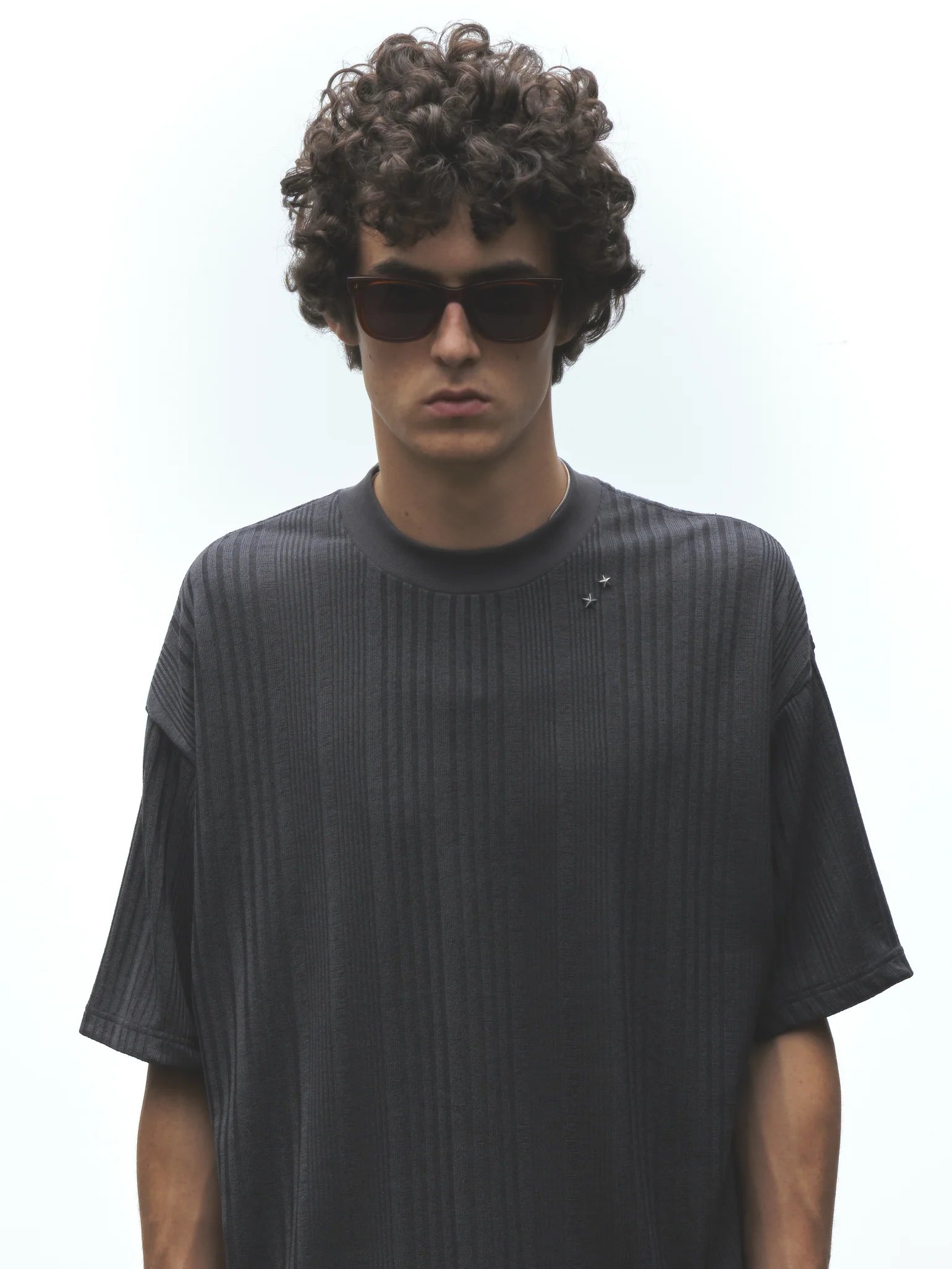Stripe Knit SS Tee Charcoal