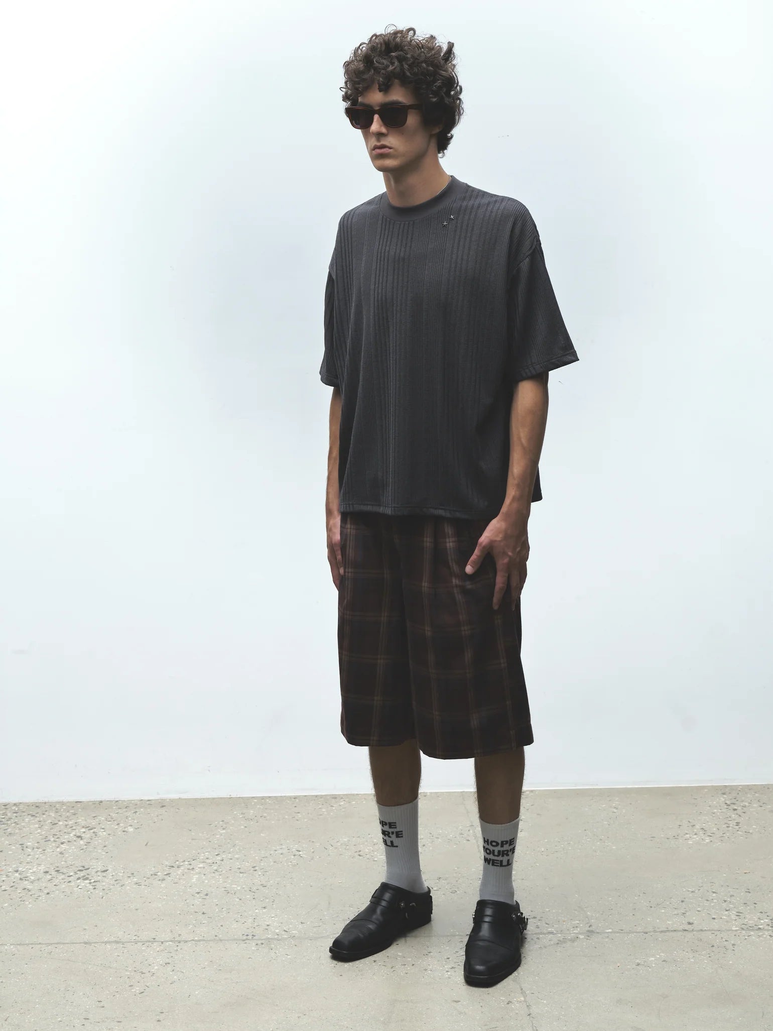 Stripe Knit SS Tee Charcoal