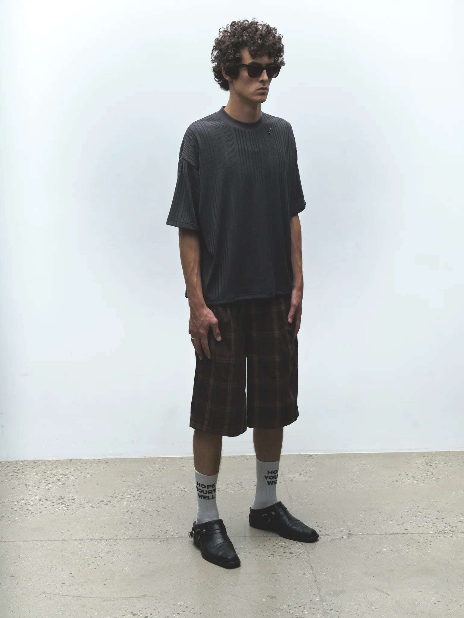 Stripe Knit SS Tee Charcoal