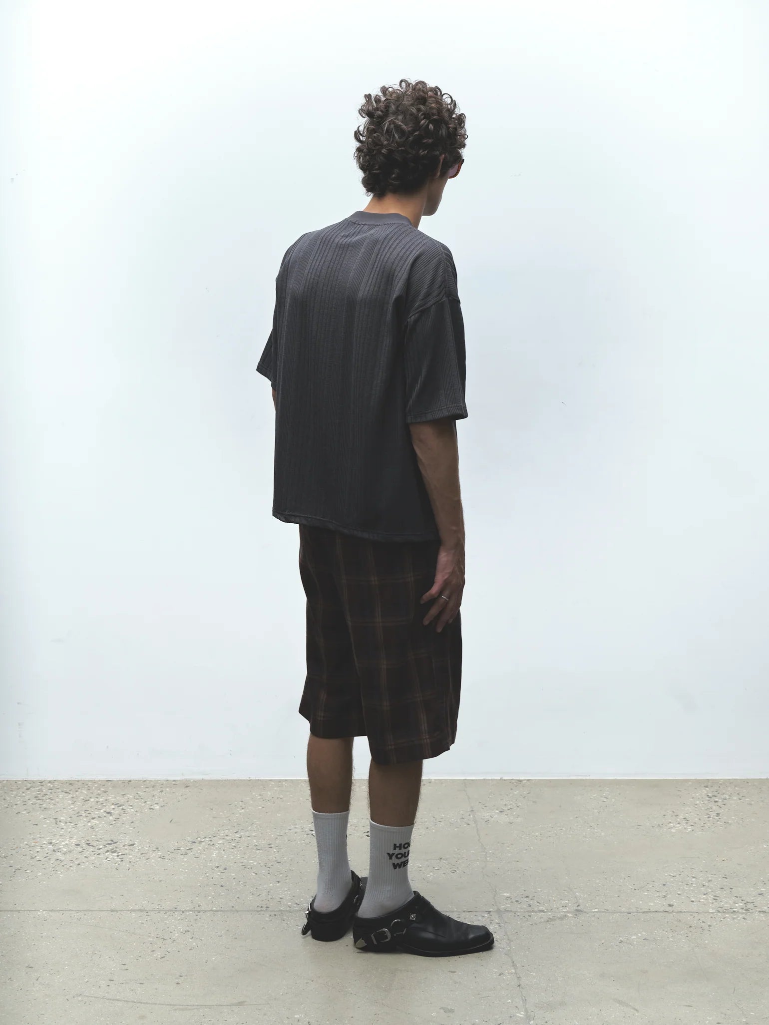 Stripe Knit SS Tee Charcoal