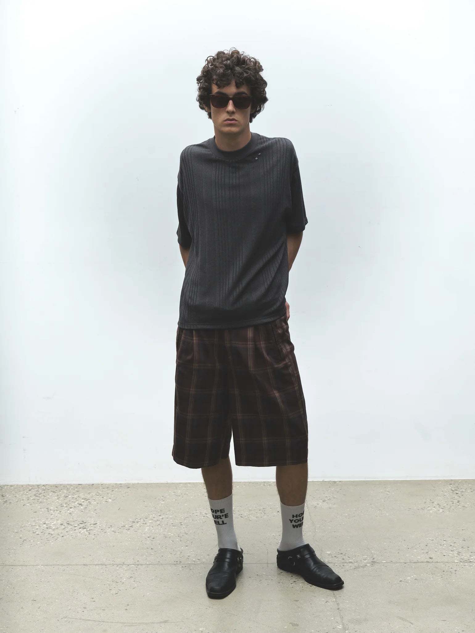 Stripe Knit SS Tee Charcoal