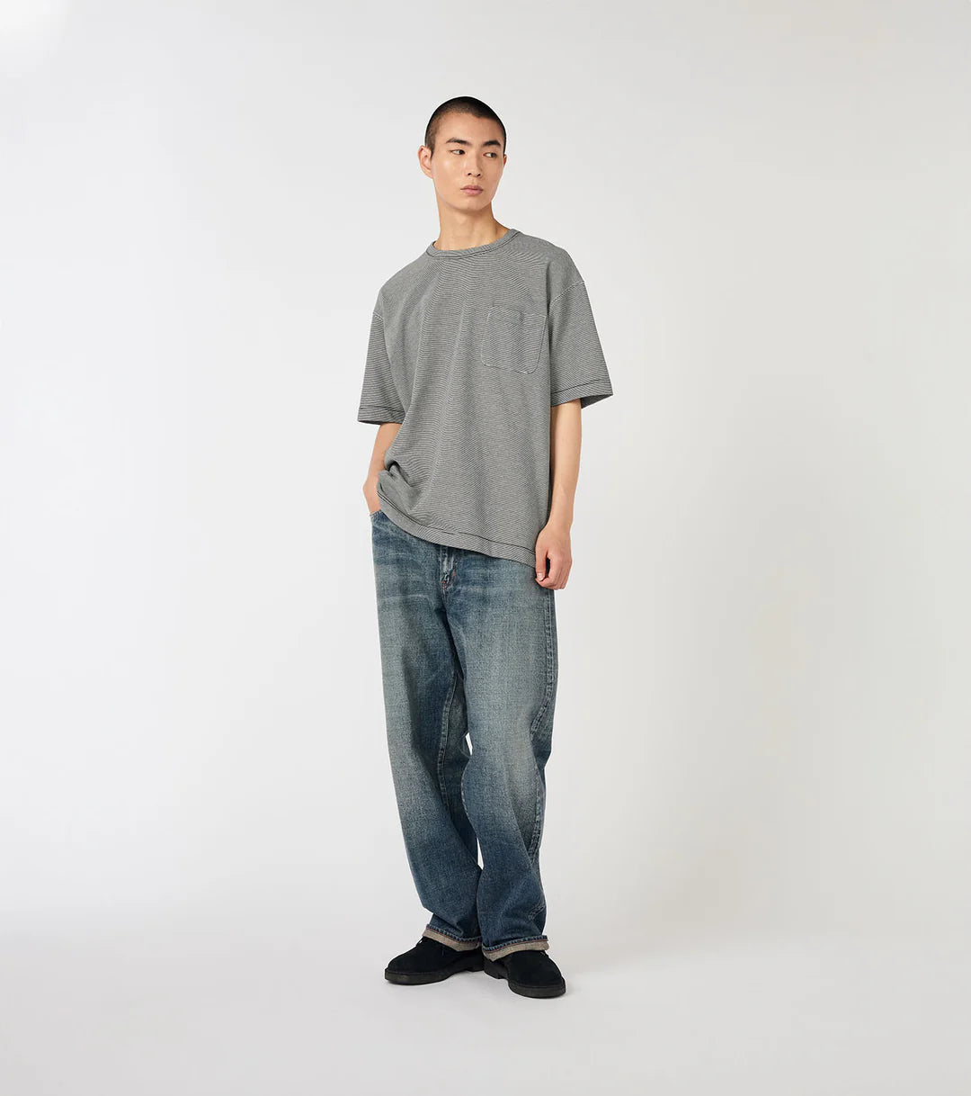 Micro Stripe Pocket Tee Navy x White