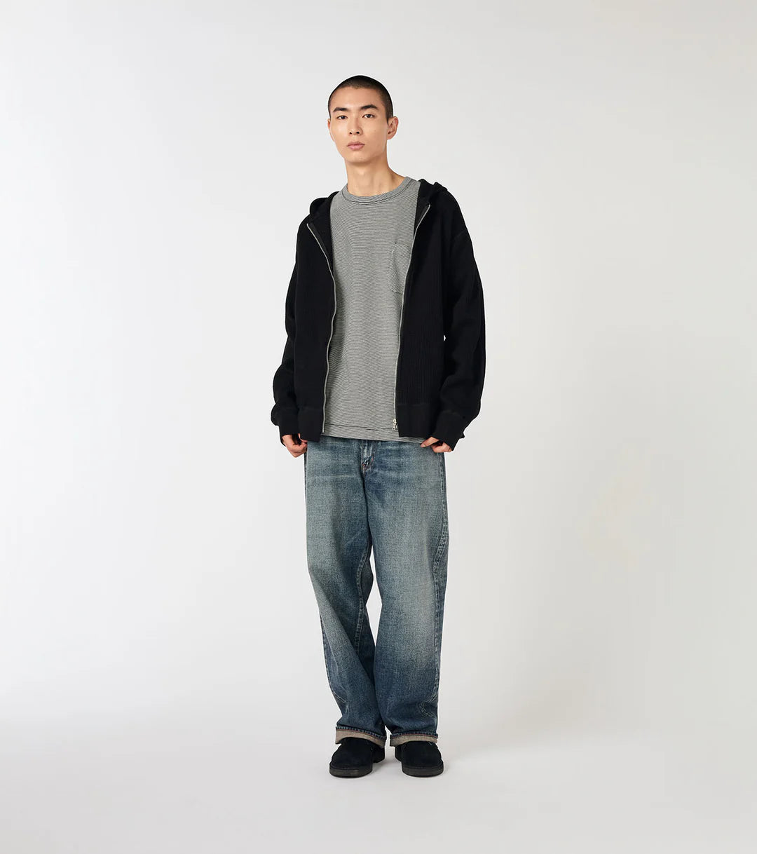 Zip-Up Thermal Hoodie Black