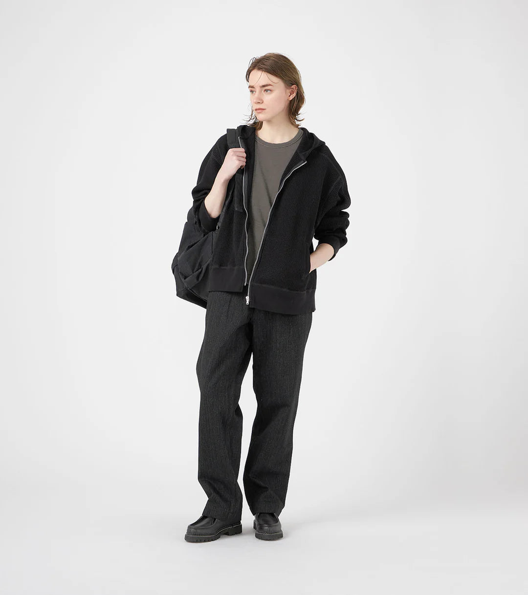 Zip-Up Thermal Hoodie Black
