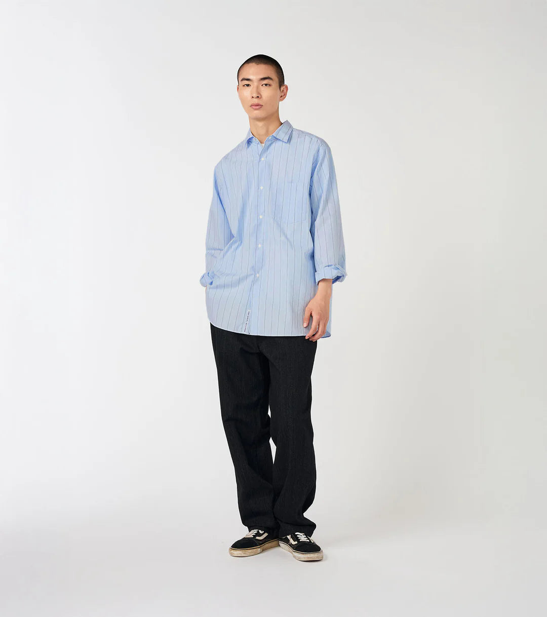 Regular Collar Stripe Wind Shirt Sax