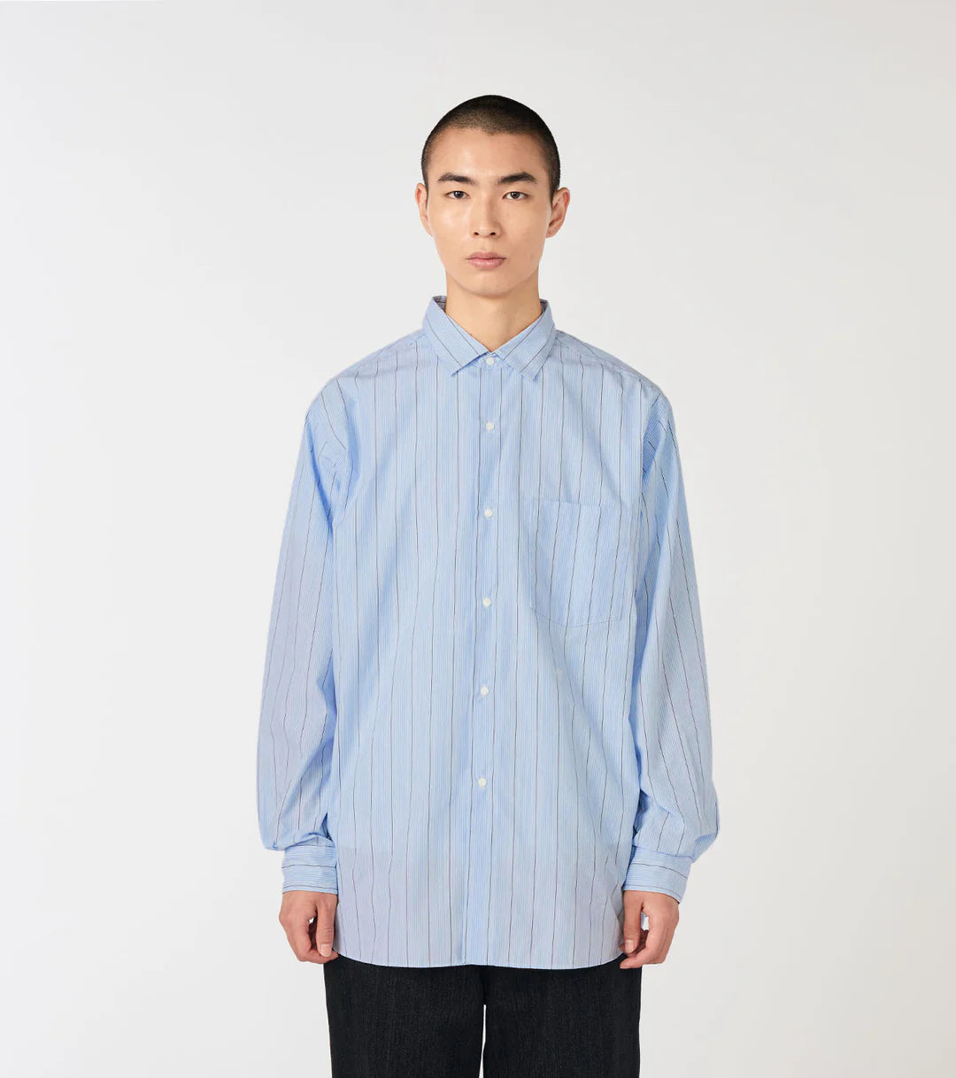 Regular Collar Stripe Wind Shirt Sax