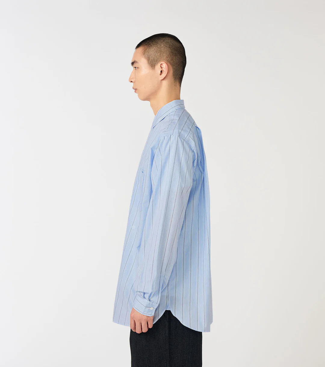 Regular Collar Stripe Wind Shirt Sax