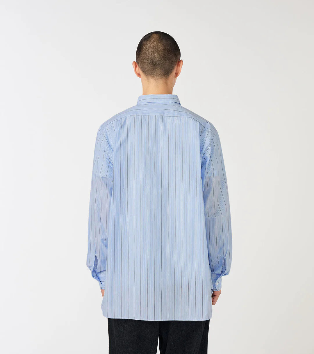 Regular Collar Stripe Wind Shirt Sax