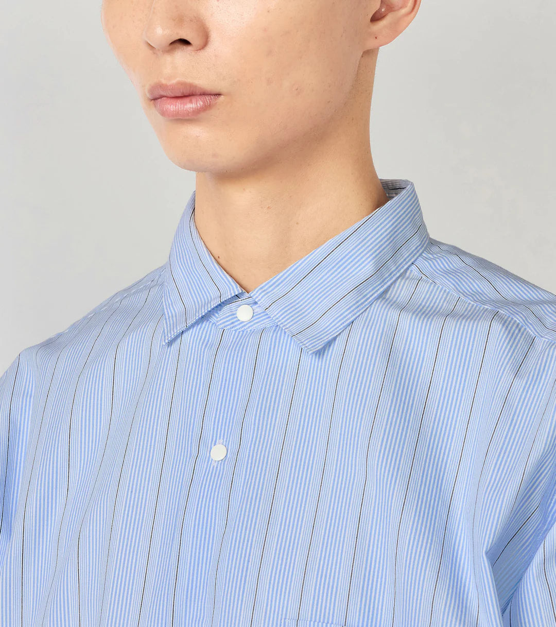 Regular Collar Stripe Wind Shirt Sax