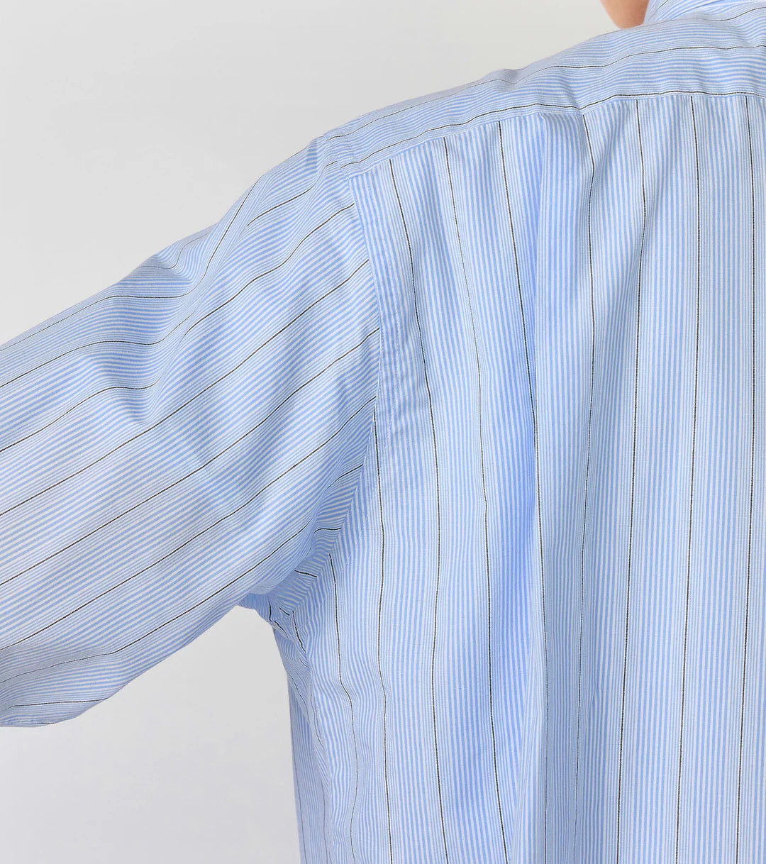 Regular Collar Stripe Wind Shirt Sax