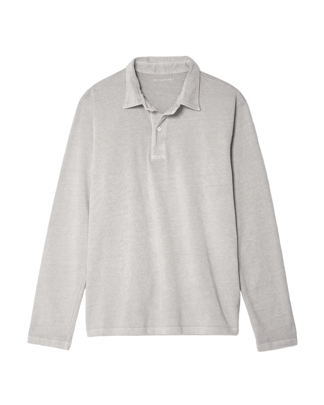 Light gray long-sleeve polo shirt on a light gray background