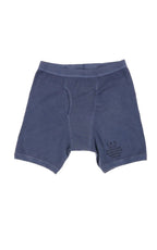 Blue boxer briefs on a light gray background