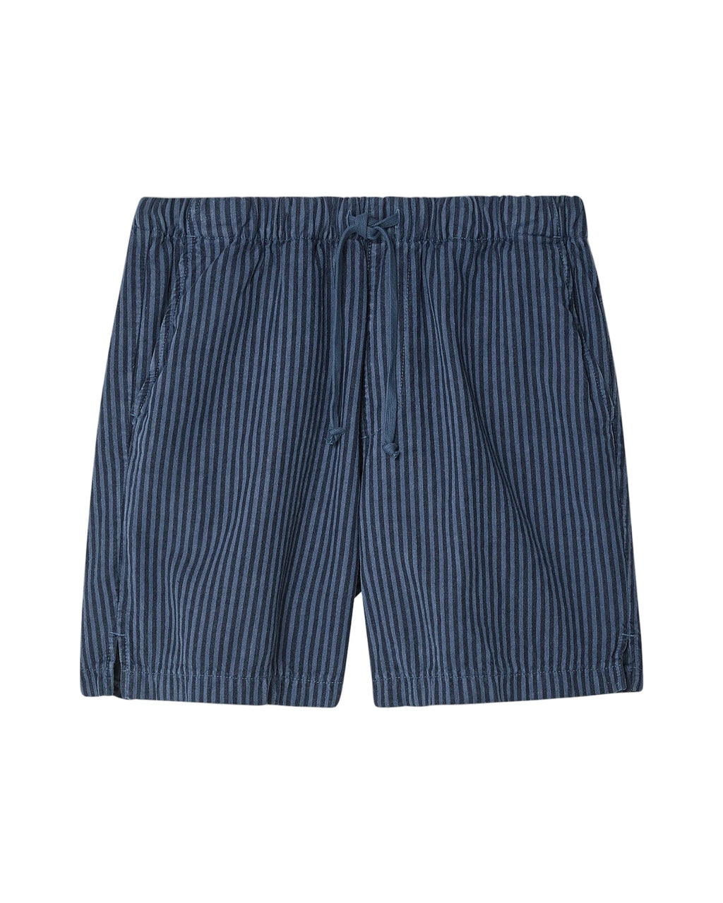 Blue striped shorts on a light gray background