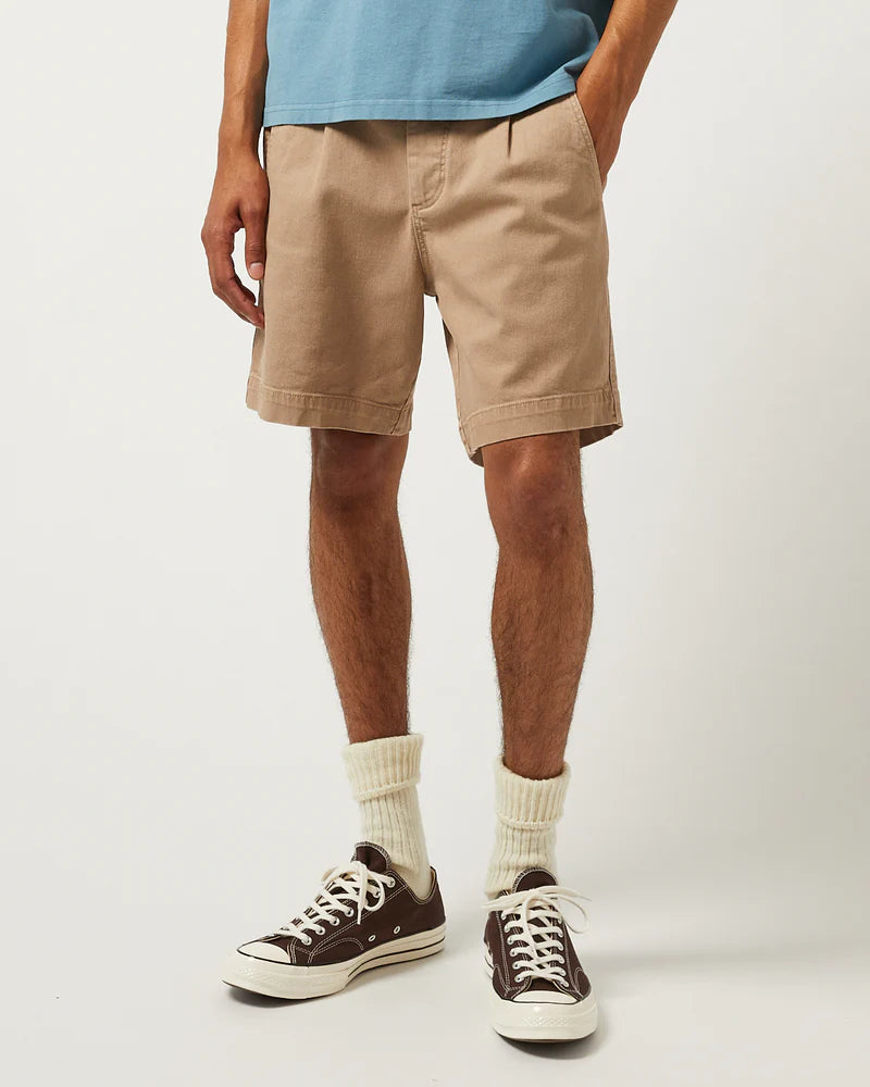 Heavy Twill Pleated Short Khaki