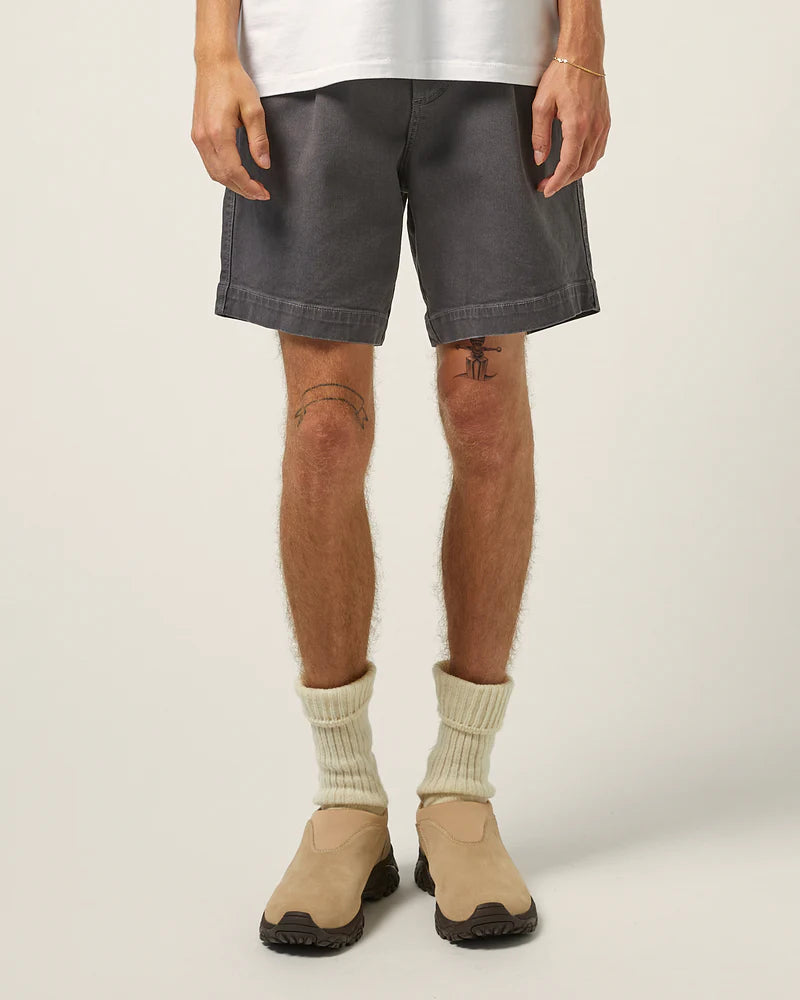 Heavy Twill Pleated Short Grey