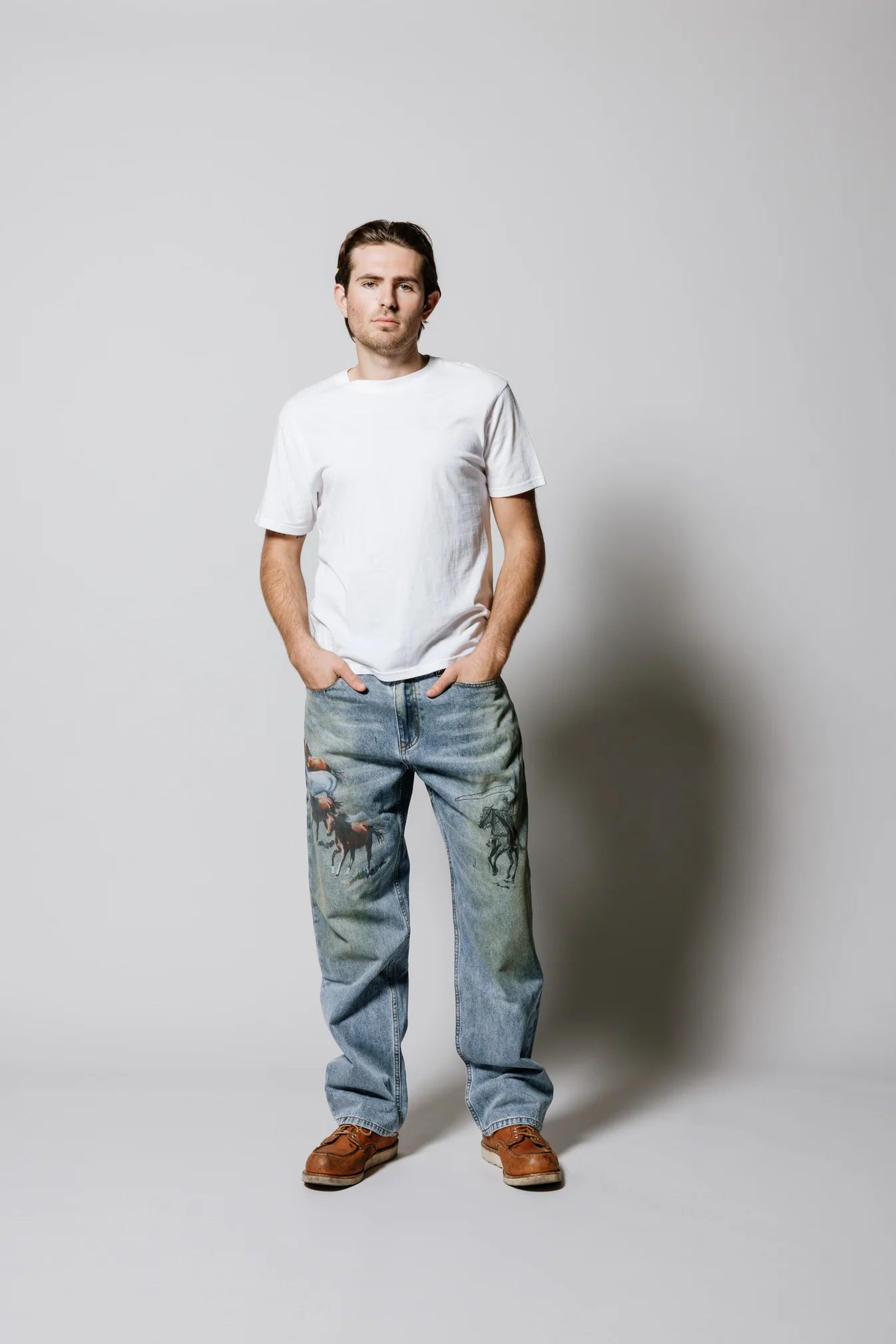 All Over Print Straight Leg Jeans Indigo