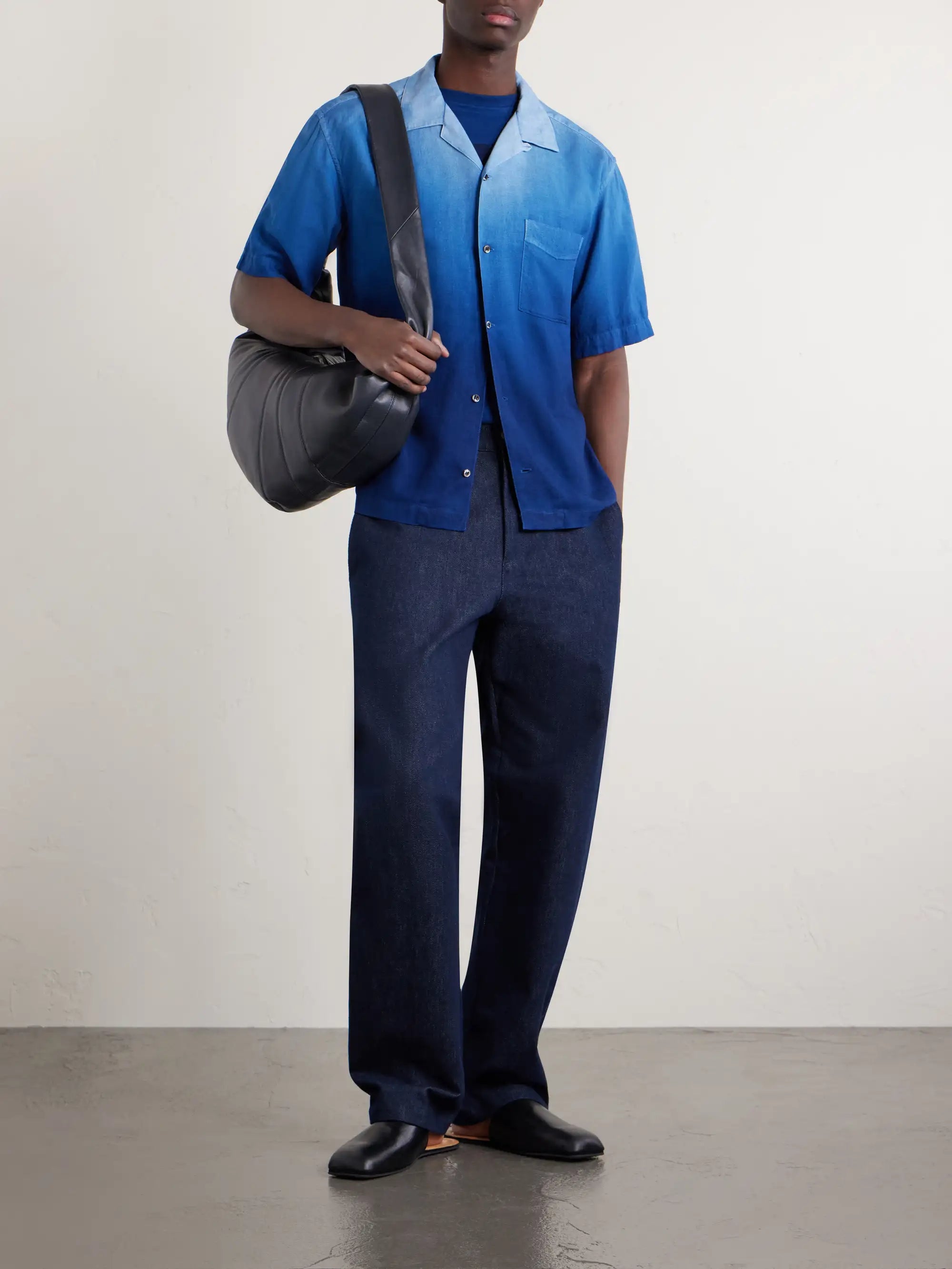 Mens Woven Indigo Hand Dyed Graduation Linen SS Shirt Indigo